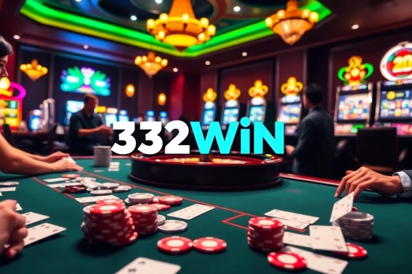 Experience thrilling gameplay at 32win com with vibrant casino visuals featuring poker chips and roulette.