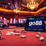 Engaging online gaming experience at https://go88.finance/ with vibrant poker chips and a stylish casino backdrop.