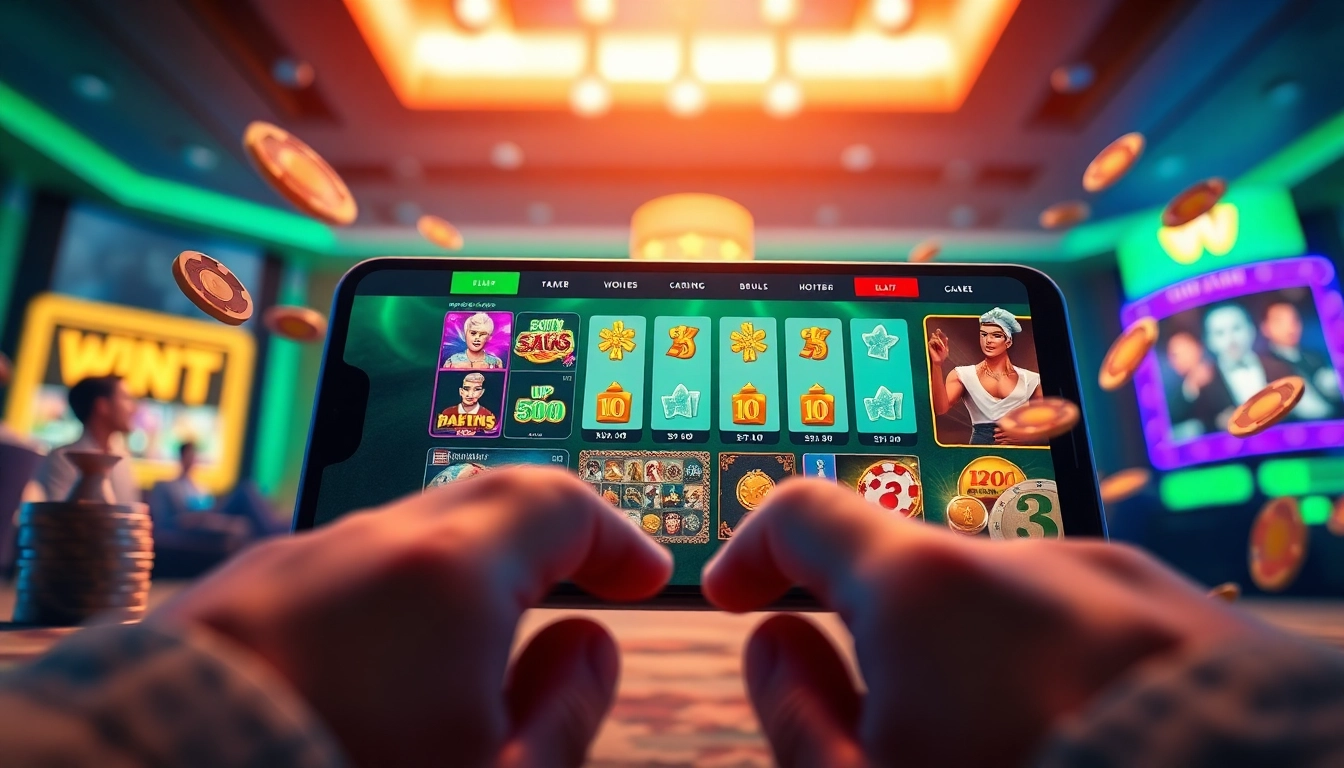 Engaging scene illustrating online gaming at luck8win.live, showcasing vibrant casino games and user interaction.