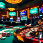 Engage in thrilling gambling action at https://lode88.auction/ with poker chips, cards, and a vibrant casino table.