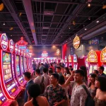 Exciting slot gacor gaming atmosphere showcasing diverse players and vibrant machines.