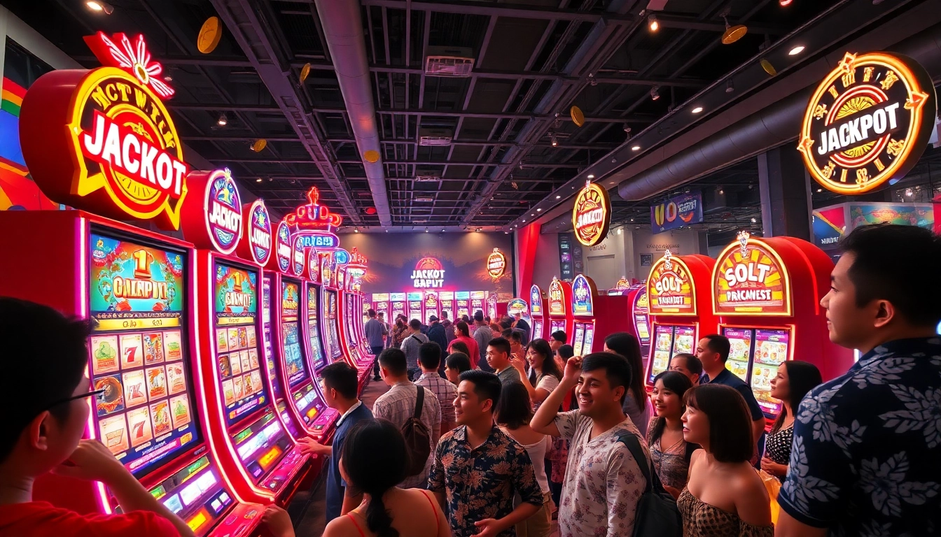 Exciting slot gacor gaming atmosphere showcasing diverse players and vibrant machines.