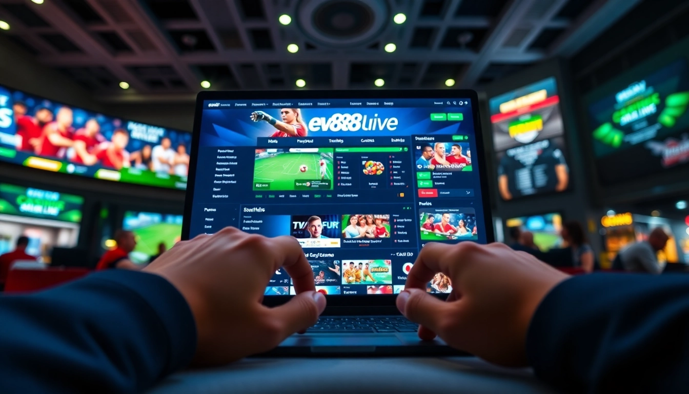 Explore the dynamic online betting experience at ev88win.live with vibrant sportsbook graphics.