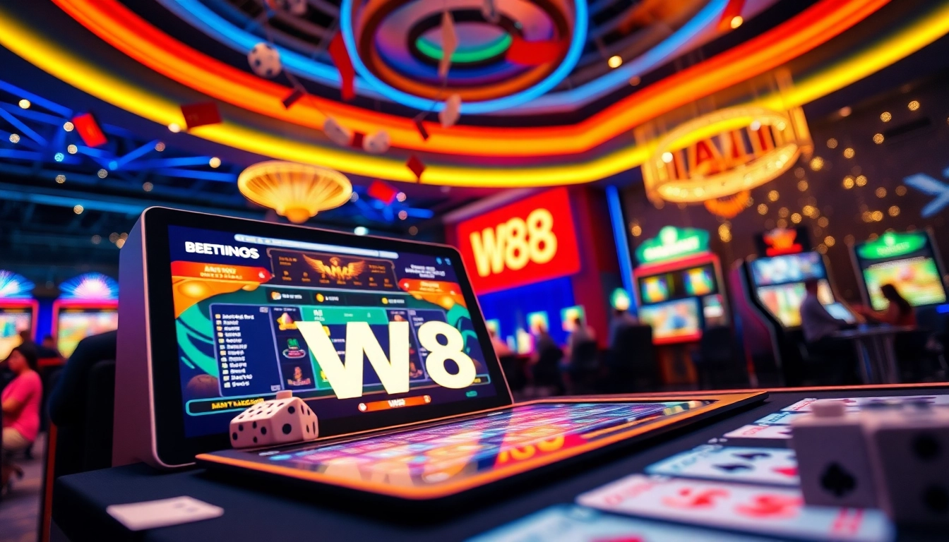 Experience the excitement of online betting at w88.nyc with vibrant casino graphics and games.