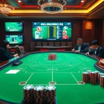 Engaged players analyze tỷ lệ bóng đá kèo nhà cái at a luxurious casino betting table.